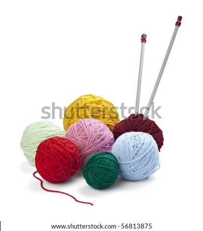 close up of wool knitting on white background with clipping path