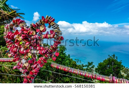 Conceptual image of love, Padlocks on bridge in Sky bridge Langkawi in Malaysia