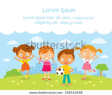 Happy jumping kids with summer background