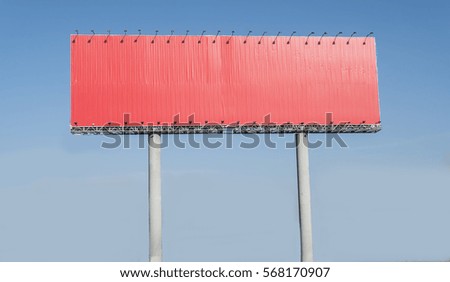 Empty red highway billboard over blue sky background, your text here