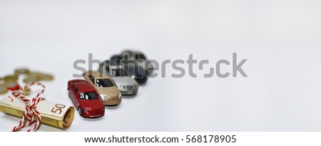 Abstract composition of car prices in auto-market. Isolated on white background.