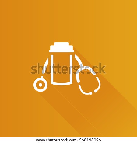 Pills bottle stethoscope icon in Metro user interface color style. Vitamin medicine drugs