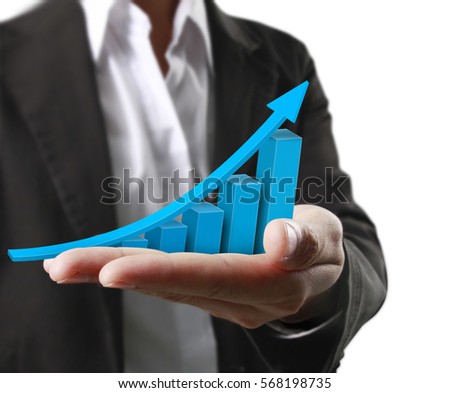 businessman with financial symbols coming from hand 