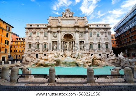 Morning over Fontana di Trevi in Rome, Italy. Royalty-Free Stock Photo #568221556
