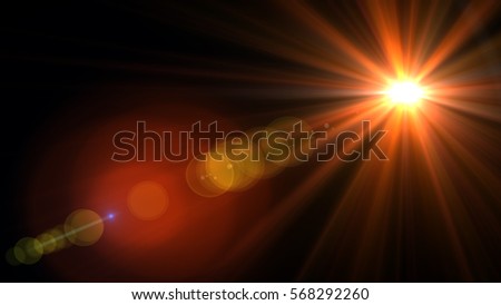 Lens flare light over black background. easy to add overlay or screen filter over Photos