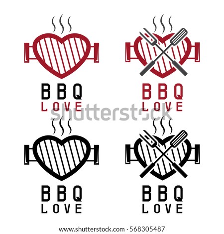 grill in a form of heart and bbq tools . Happy Valentine's Day vector concept