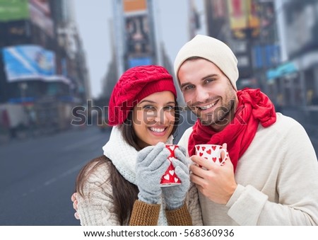Digital composite of loving couple on graphic background