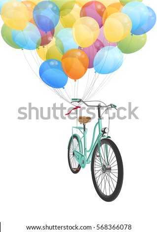 Retro bicycle with colorful air balloons, Vector illustration.
