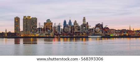 City panorama of Philadelphia from Delaware river