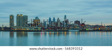 City panorama of Philadelphia from Delaware river