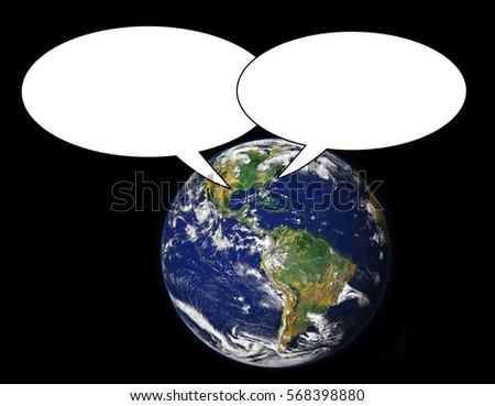 Two text balloons with earth background. Elements of this image furnished by NASA
