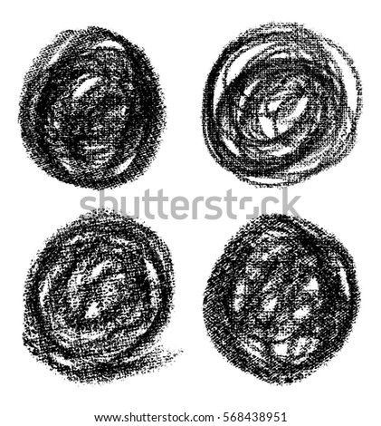 Vector round design elements on the chalkboard. Set of hand drawn black coal objects for design use. Vector art illustration grunge scratches, dust, stains, frames.