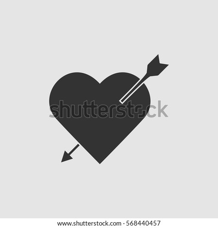 Heart with arrow icon flat. Black pictogram on grey background. Vector illustration symbol
