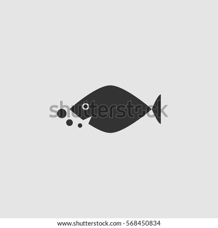 Fish icon flat. Black pictogram on grey background. Vector illustration symbol