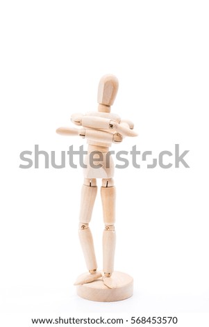 Isolated of wooden figure doll posing on white background - leader with confident concept