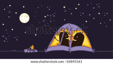 couple in a camping tent by night