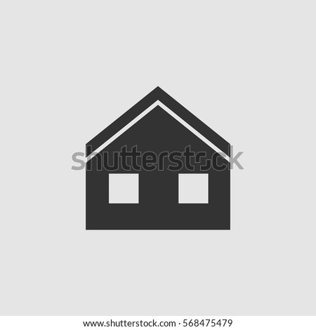 House icon flat. Black pictogram on grey background. Vector illustration symbol