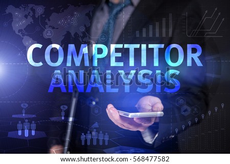 Businessman Use Smartphone And Selecting Competitor Analysis, Touch Screen. Virtual Icon. Graphs Interface. Business concept. Internet concept. Digital Interfaces