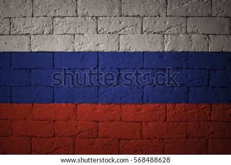 Flag with original proportions. Closeup of grunge flag of Russia
