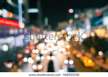 Abstact blur bokeh of Evening traffic jam on road ,Bangkok, Thai