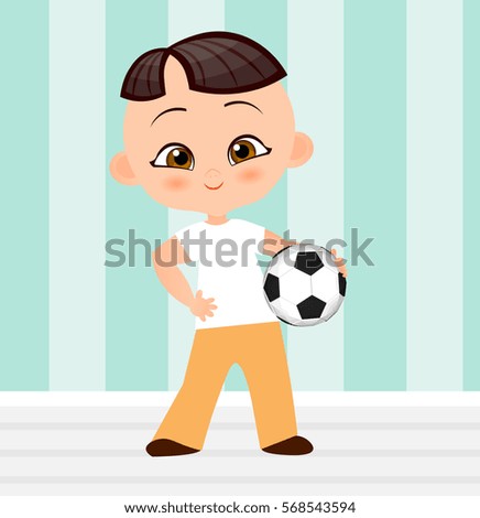 Japanese boy. Kid playing football. Vector illustration eps 10 isolated on white background. Flat cartoon style