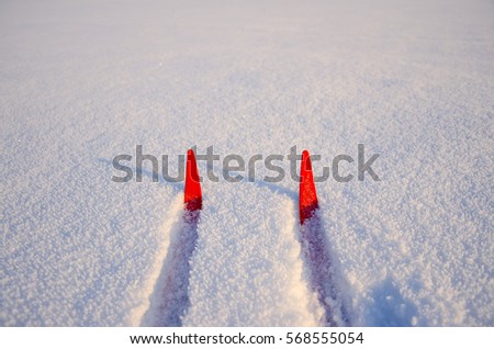 Cross country skiing. Close up of shoes and ski - photo with space for your montage - Illustration picture for winter olympic game in pyeongchang 2018