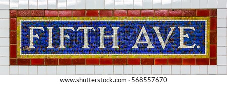 Mosaic Sign at The Fifth Avenue Subway Station in Manhattan