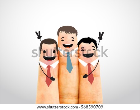Finger mock is business 3 persons friendship is a teamwork in the office.