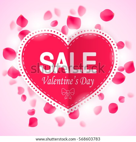 Valentines day sale banner with rose petals