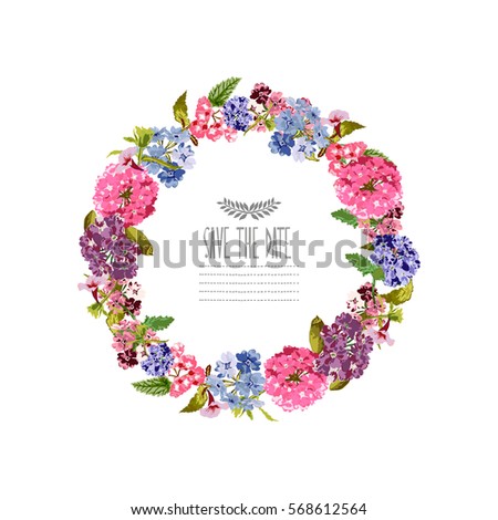 Elegant wreath with decorative bright flowers, design element. Can be used for wedding, baby shower, mothers day, valentines, birthday cards, invitations.All elements are editable. Watercolor style.