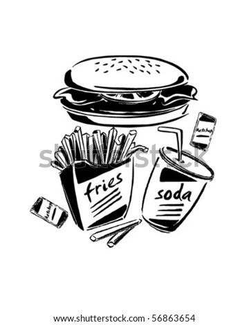 Burger, Fries & Soda - Retro Clip Art