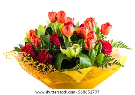 floral bouquet of different flowers on a white background


