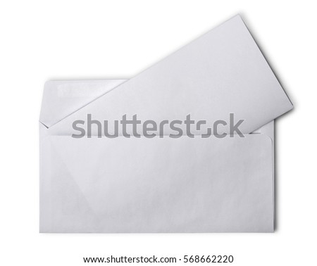 White envelope with folded blank sheet of paper for correspondence isolated on white background
