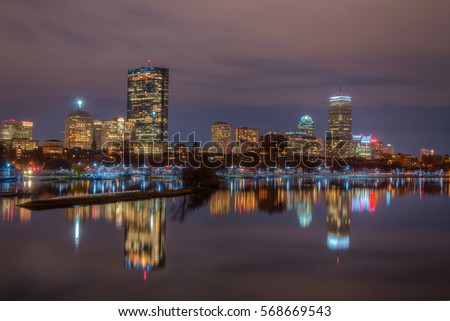 Boston Skyline Night Reflections