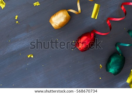 Carnaval festive decorations with copy space on dark background