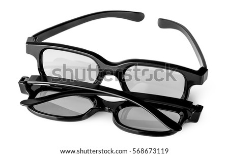 Two pairs plastic 3D glasses isolated on white background