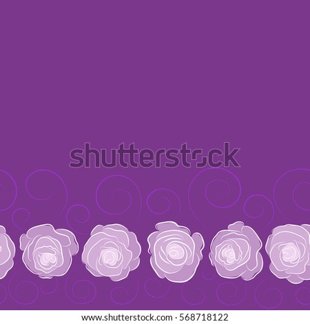 Vintage horizontal watercolor Roses (hand drawn). Vector seamless pattern of abstract neutral, violet and purple roses with copy space (place for your text).