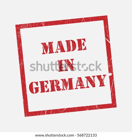 made in Germany text rubber seal stamp watermark. Caption inside rounded rectangular banner with grunge design and dirty texture. Slanted vector ink sticker on paper background.