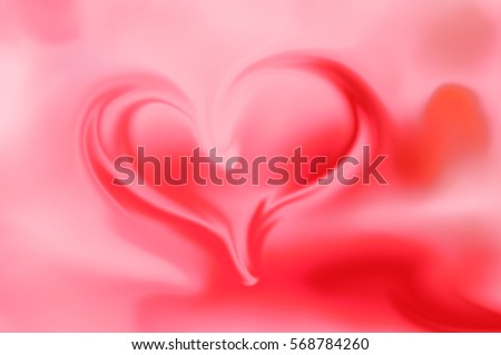 Digital blurred pale red background with hearts pictured with spread liquify flow