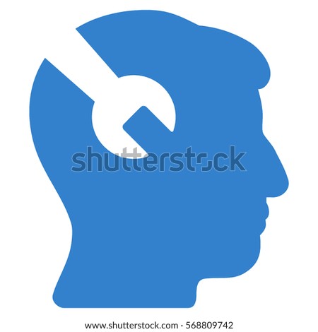 Head Surgery Wrench glyph pictograph. Style is flat graphic symbol, cobalt color, white background.