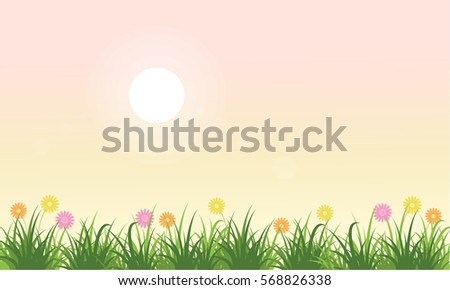 Flower lined landscape of spring background vector art