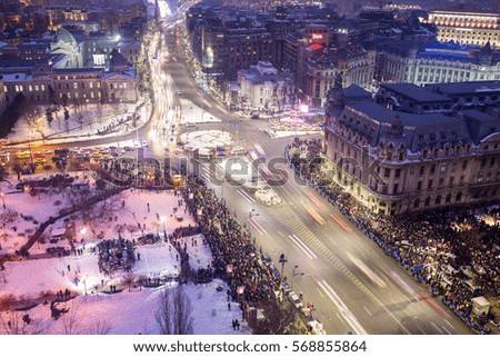 Bucharest City Center Skyline Time Lapse in rush hour with University Square, University of Bucharest, National Theater, Balcescu, Carol, Elisabeth and Bratianu Boulevards intersection. 0 km cityscape
