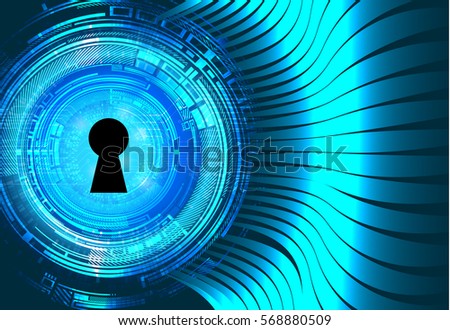 Safety concept, Closed Padlock on digital, cyber security, Blue abstract hi speed internet technology background illustration. key. vector