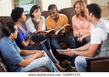 Small group. Bible study. Royalty-Free Stock Photo #568891531