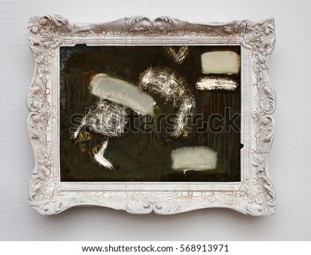 abstract art expressionism canvas in vintage antique white frame on the white wall. See more in my portfolio