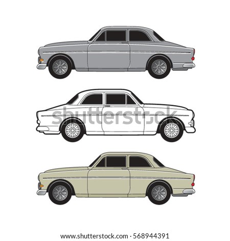 grey, beige & black outlined old car-vector drawing