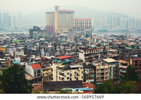 View of slum area slums in Macau, Macao, China, near historical centre of the city, view from the Fortaleza do Monte fortress