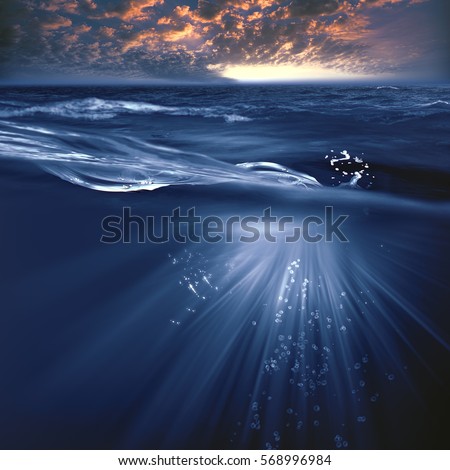 Stromy ocean, beauty marine landscape with water wave and evening skies