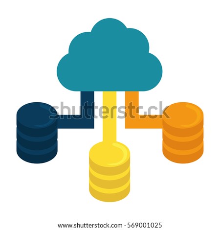 Blue cloud hosting data center image, vector illustration