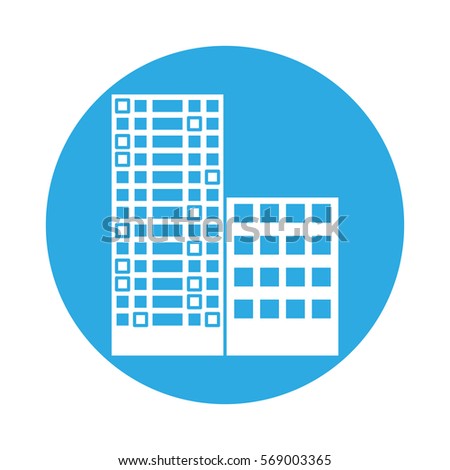 emblem buildings and city scene line sticker, vector illustration
